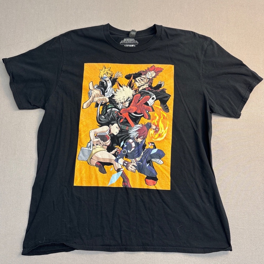 My Hero Academia Mens XL Black Graphic T-Shirt Bakugo Todoroki Funimation Anvil